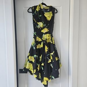 Samuel Dong Black and Yellow Asymmetrical Dress